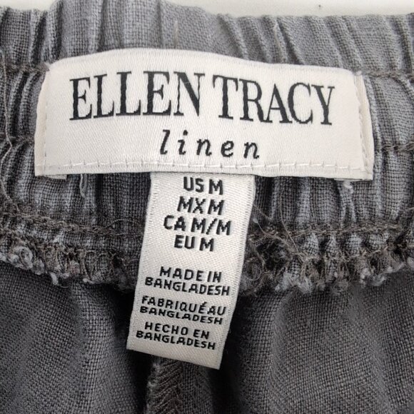 Ellen Tracy Women's Gray 100% Linen Pants Tapered Straight Leg, Medium - Picture 3 of 8